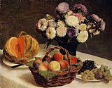 Henri Fantin-latour Famous Paintings - Flowers and Fruit a Melon